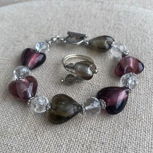 Beaded heart bracelet and ring set.